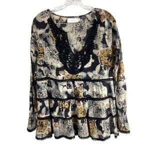 Johnny Was 4 Love & Liberty Womans S Peasant Boho Lace Tiered Blouse 100% Cotton